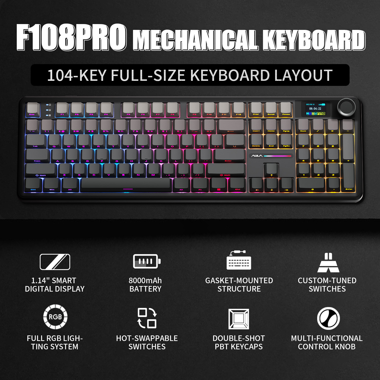 Retro Gaming Keyboard - AULA F108 PRO Mechanisch Toetsenbord Aangepaste